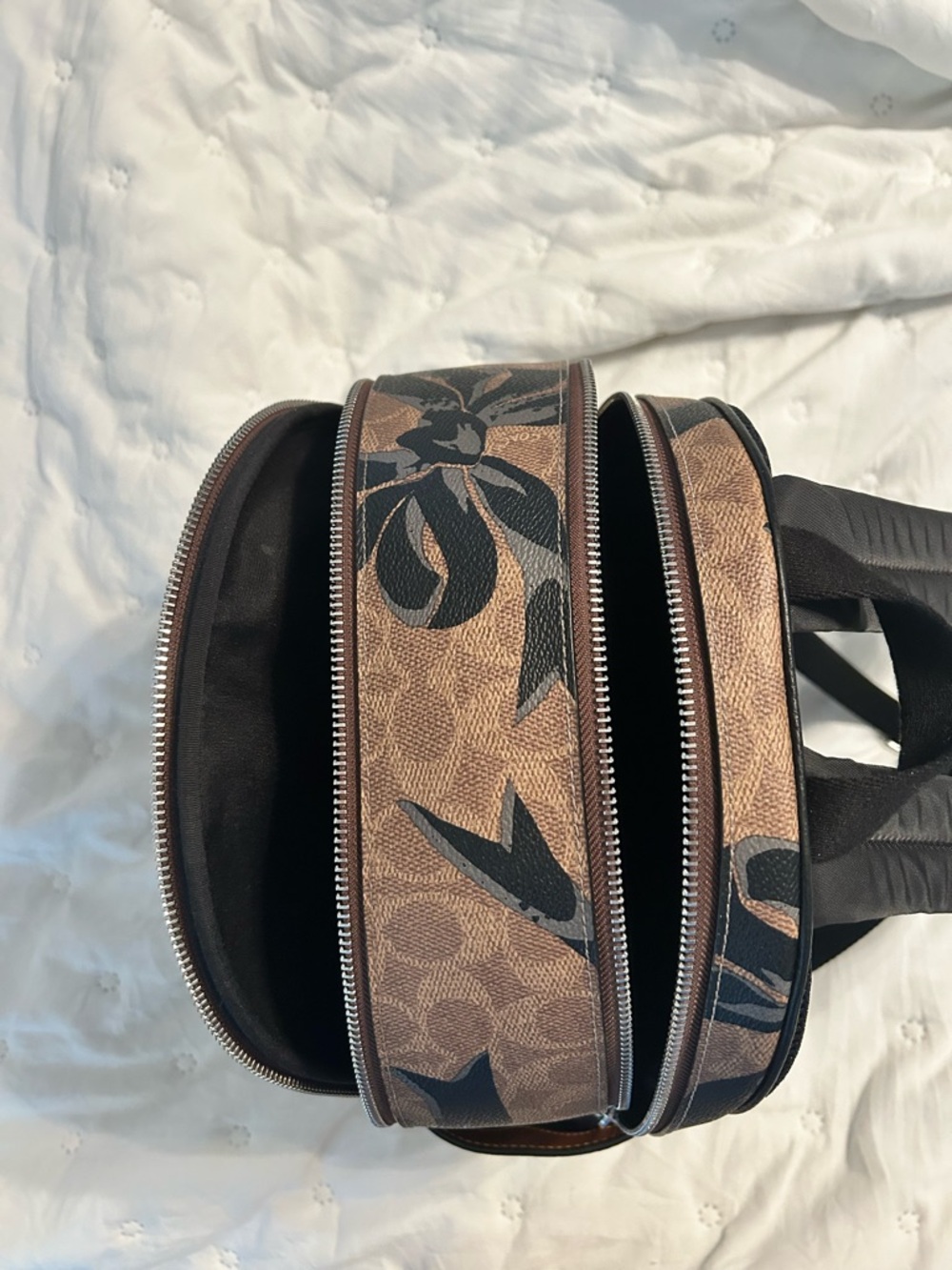 Coach Brown Canvas  Backpack with Black Bow Motif - Picture 2 of 8